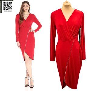 Medium - NWOT RACHEL Rachel Roy - Red Long-Sleeve Knee-Length Zippered Dress